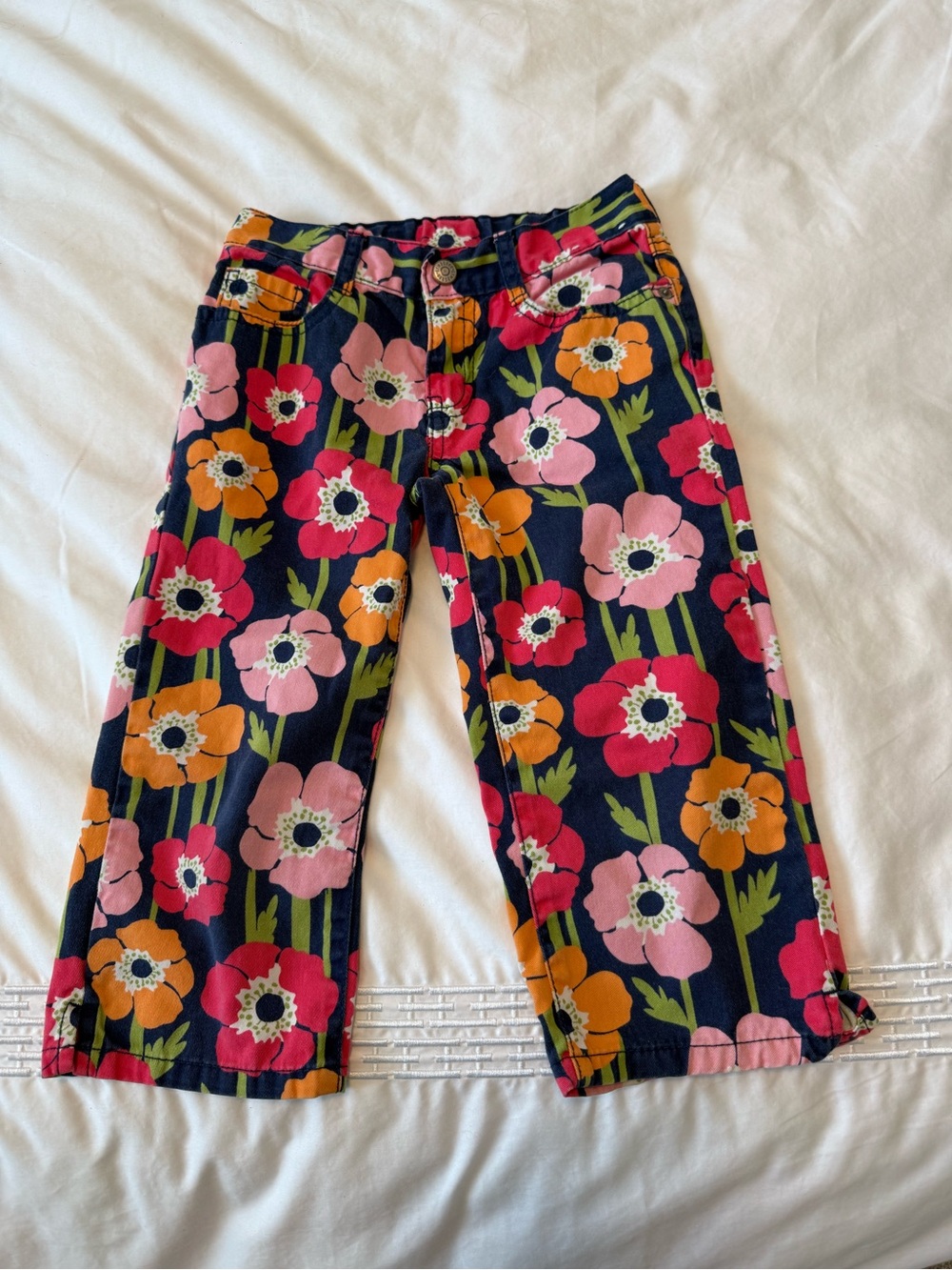Gymboree Navy Floral Pants with Pink & Orange Flowers